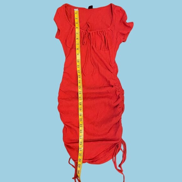 🔥 SHEIN Red Ruched Puff Sleeve Mini Dress XS | Flirty Date Night Look - Picture 4 of 8